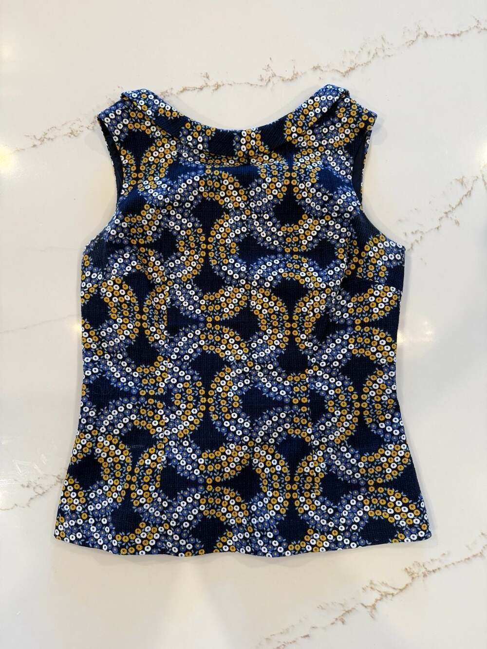 Boden Sleeveless Blouse Top Blue Yellow Geometric Print Women’s Size US 6